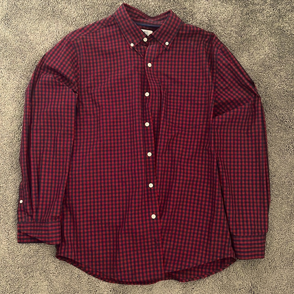 Dark red and blue plaid button down